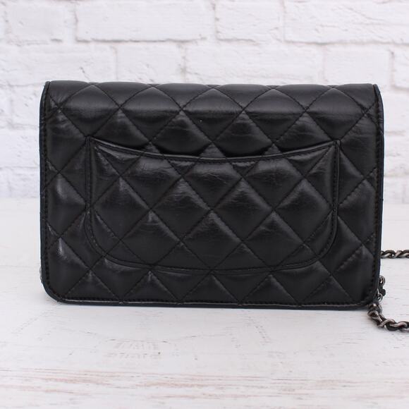 Chanel Wallet on Chain Black Lambskin Leather Purse A3960 - Picture 5 of 11